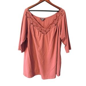 Roamans Womens Top Size 26 28 4X Plus Rose Lace Femenine Fit Stretch Waist Shirt